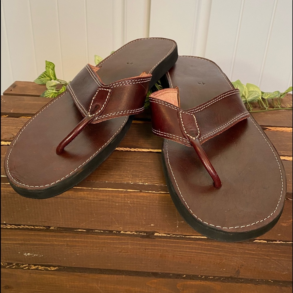 New!  Handmade Mahogany Leather Flip Flop Sandals